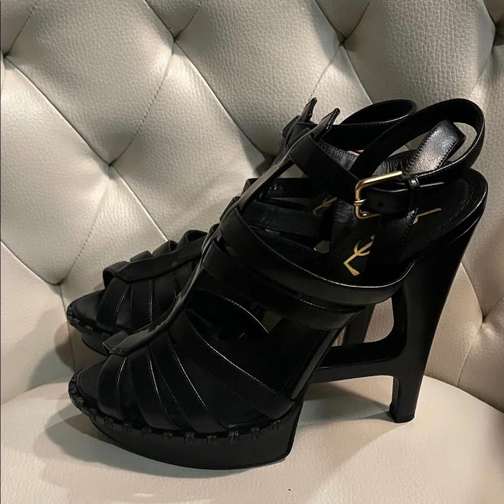 YSL Yves Saint Laurent Black Multi-Strap 105 Heel Sandals Essentiel 8.5 EU 39.5 - Picture 6 of 12